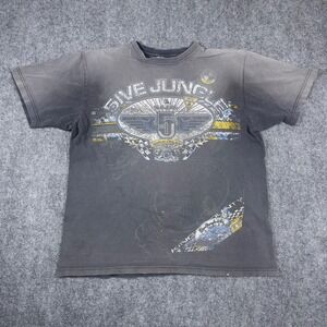 5ive Jungle Graphic T-Shirt Mens Large Grey Faded Y2K Streetwear Racing Tee